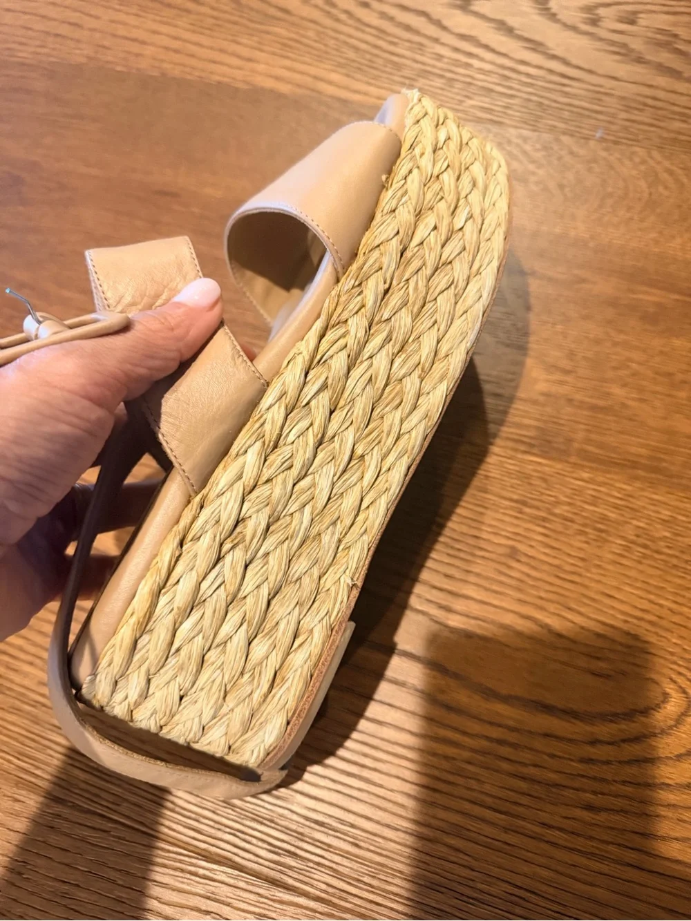 Paloma Barcelo Nude Leather Espadrille Wedge Sandals
